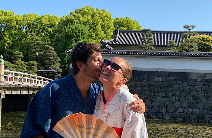 Kimono photo taken at the end of a small group tour of the Imperial Palace in Tokyo.