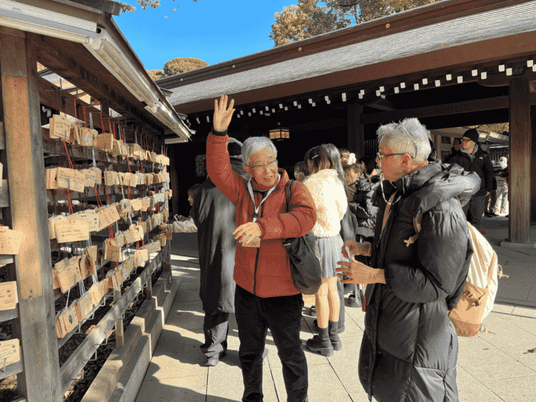 Interactive talk with a "Tokyo Free Walking Tour" guide about the ema at Meiji Shrine in Tokyo.