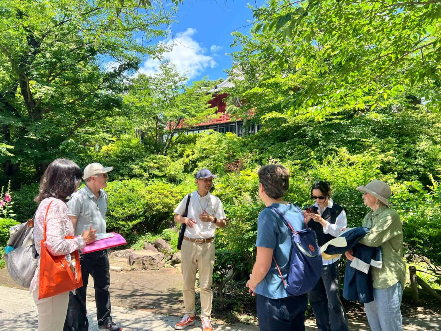 Three guests and two guides at Toshogu Temple in Ueno, Tokyo.